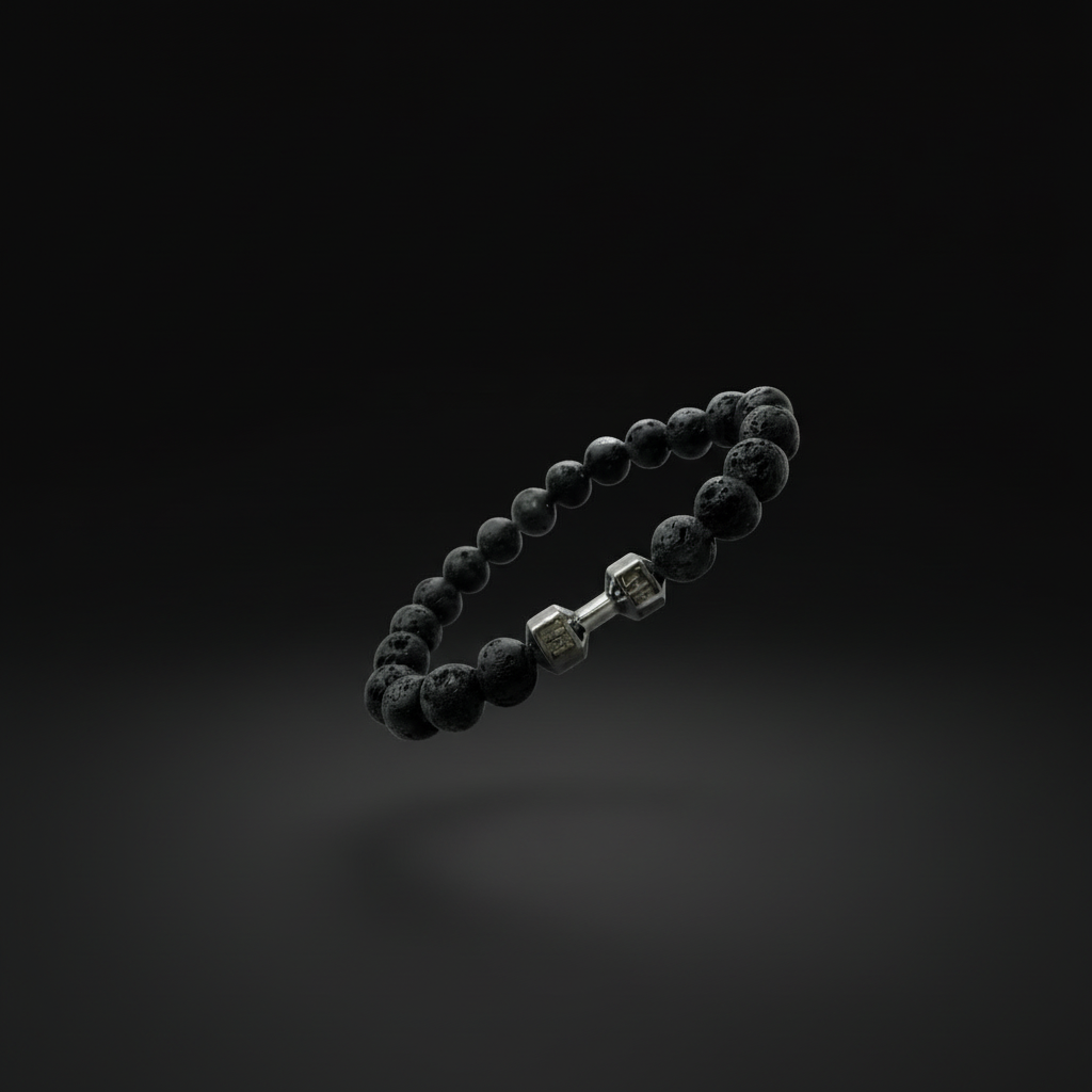 Bracelet perles lave fond noir épuré